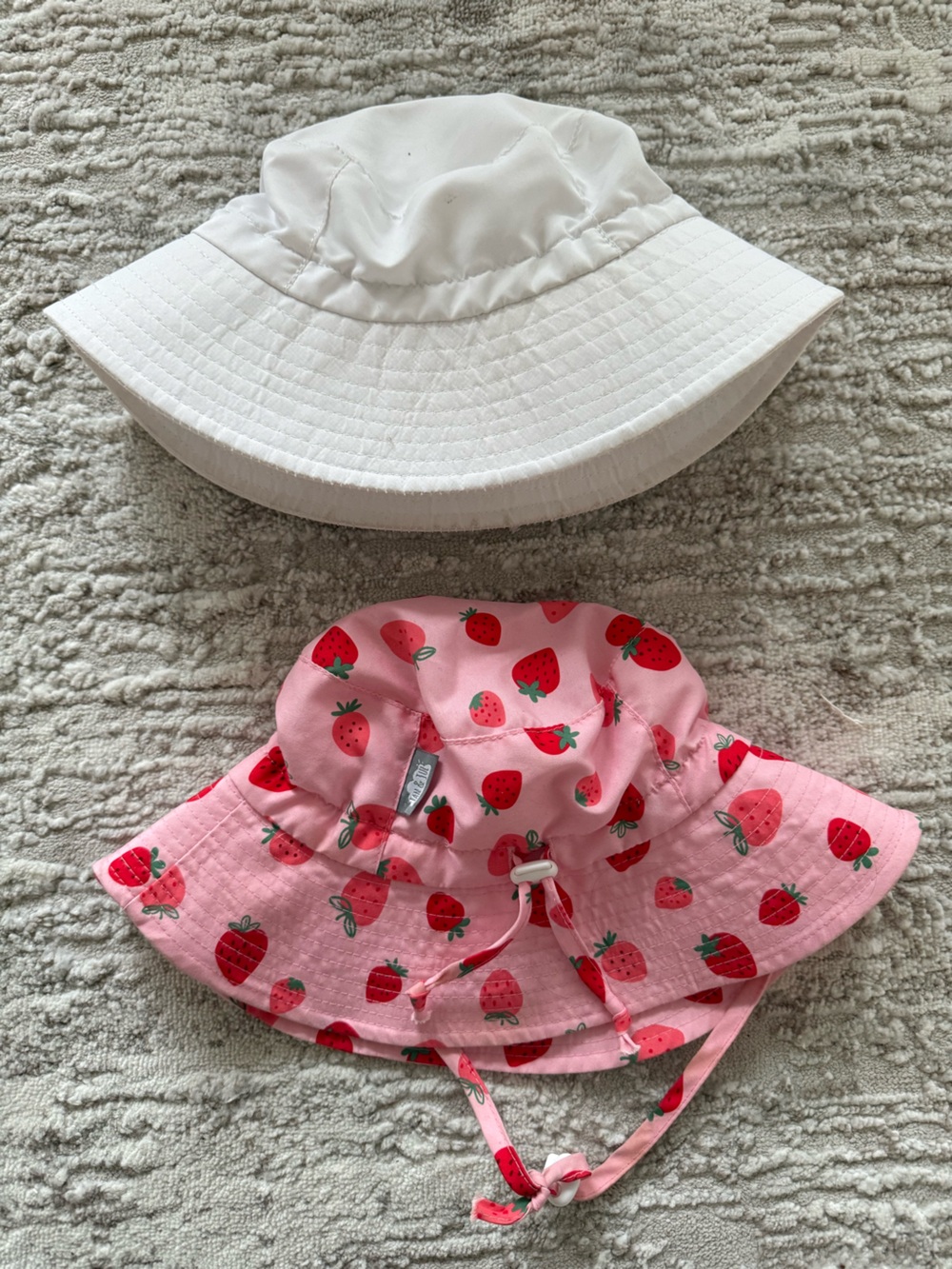 Jan & Jul Kids UV Sun Hats - Pink Strawberry Print & White Bucket Hat Set